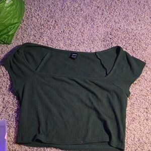 Forever 21 Green Asymmetrical Crop T-Shirt
